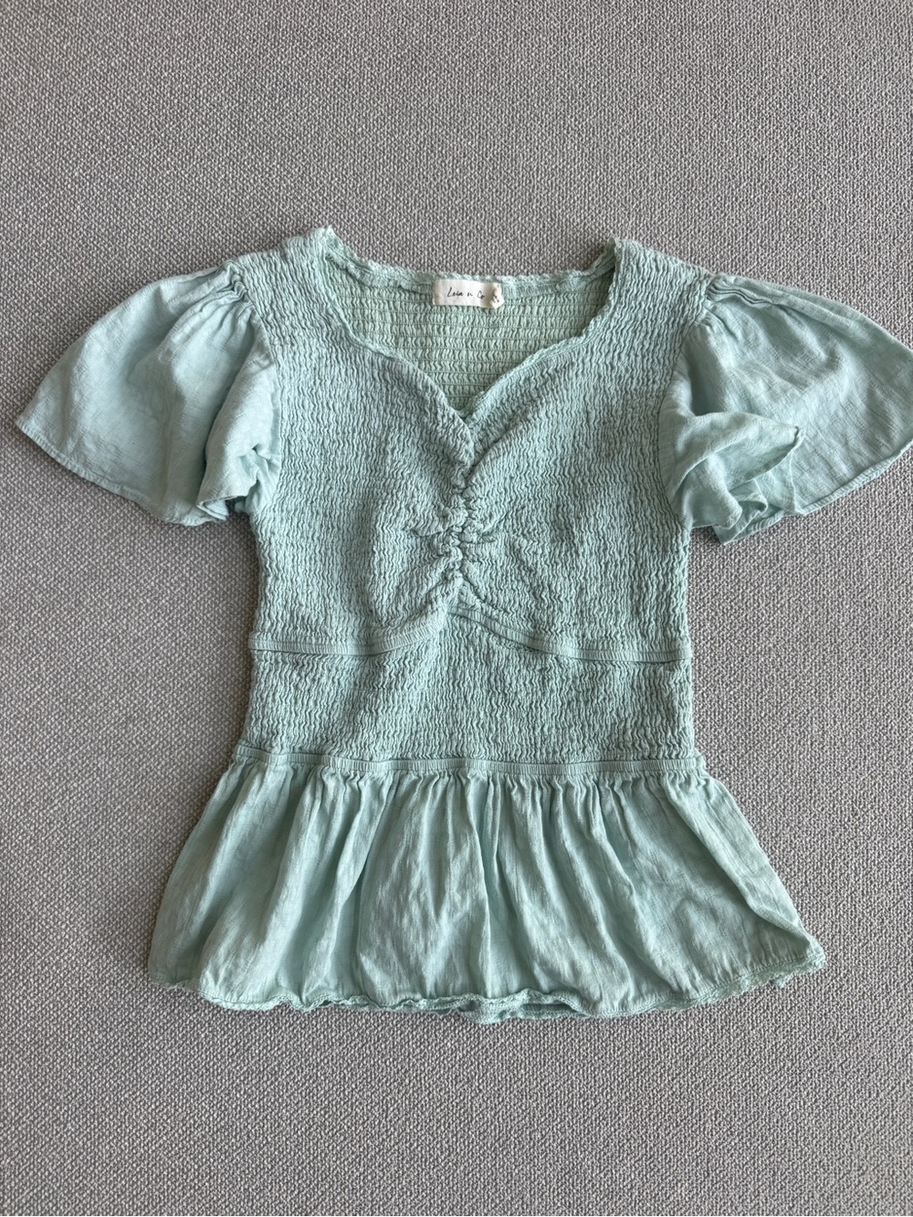 Leia n Co Mint Smocked Peplum Top | Women’s Small